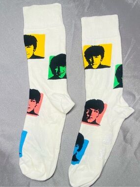 Happy Socks x The Beatles 'Retro Silhouettes' White Crew Socks.